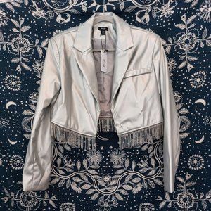 Nasty Gal Silver Cropped Diamante Fringe Jacket